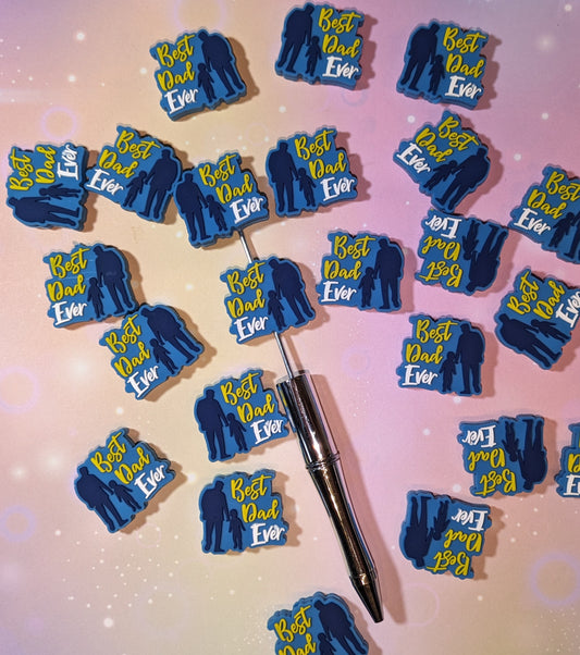 S56  Silikonperle / Focal " Best Dad Ever " blau Papa Kind Silouette