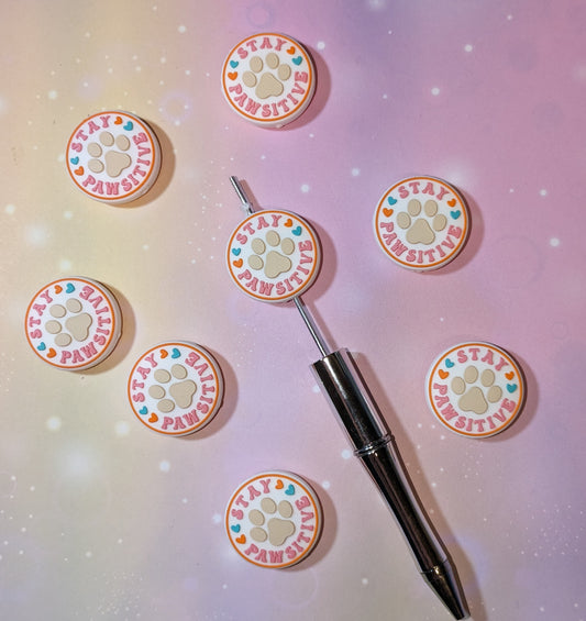 Silikonperle / Focal " Stay Pawsitiv " Bleib Pfotitiv Pfote Pfötchen