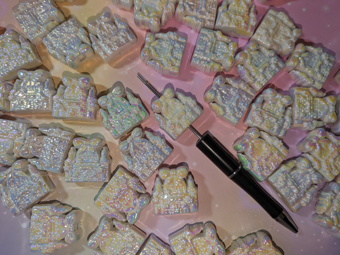 BOX01/B15 3D Schloss Perle in weiß leuchtet im Dunklen Glow in the Dark Nachtleuchtend