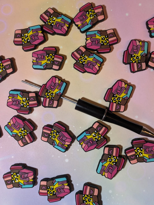 S70  Silikonperle / Focal Bücher und Kaffee pink