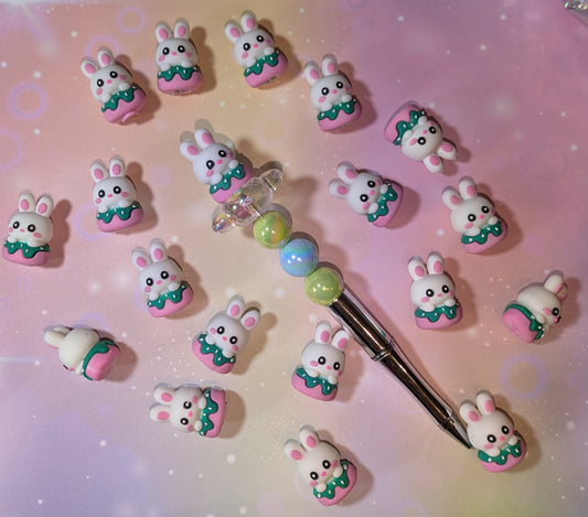 Pentopper / Stiftaufsätze Hase auf Dougnut weiß pink