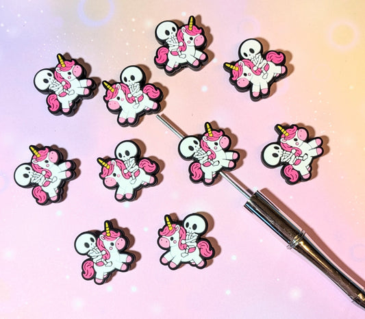 Focal Silikonperle Skellet auf Einhorn weiß rosa (37)