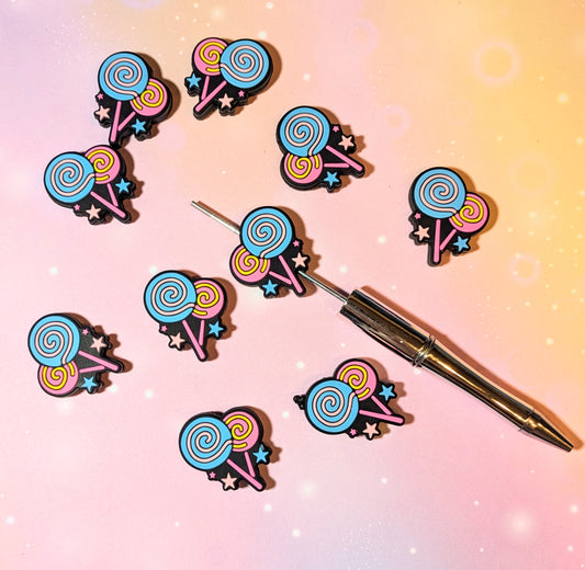 Focal Silikonperle Lutscher Lollys blau pink rosa gelb