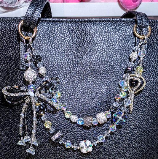 Funkelnder aufwendiger Taschenbaumler #1 schwarz silber klar Glasperlen