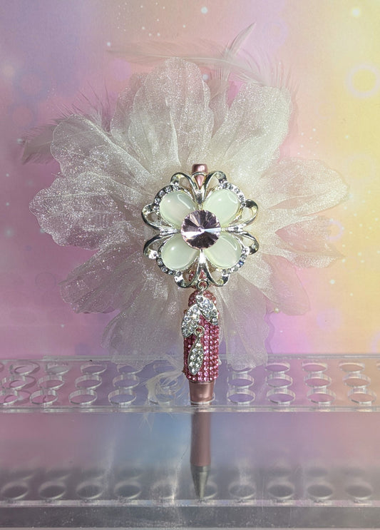 Unikat Luxeriöser Kugelschreiber Metall bzw, Samtblüte rosa weiß