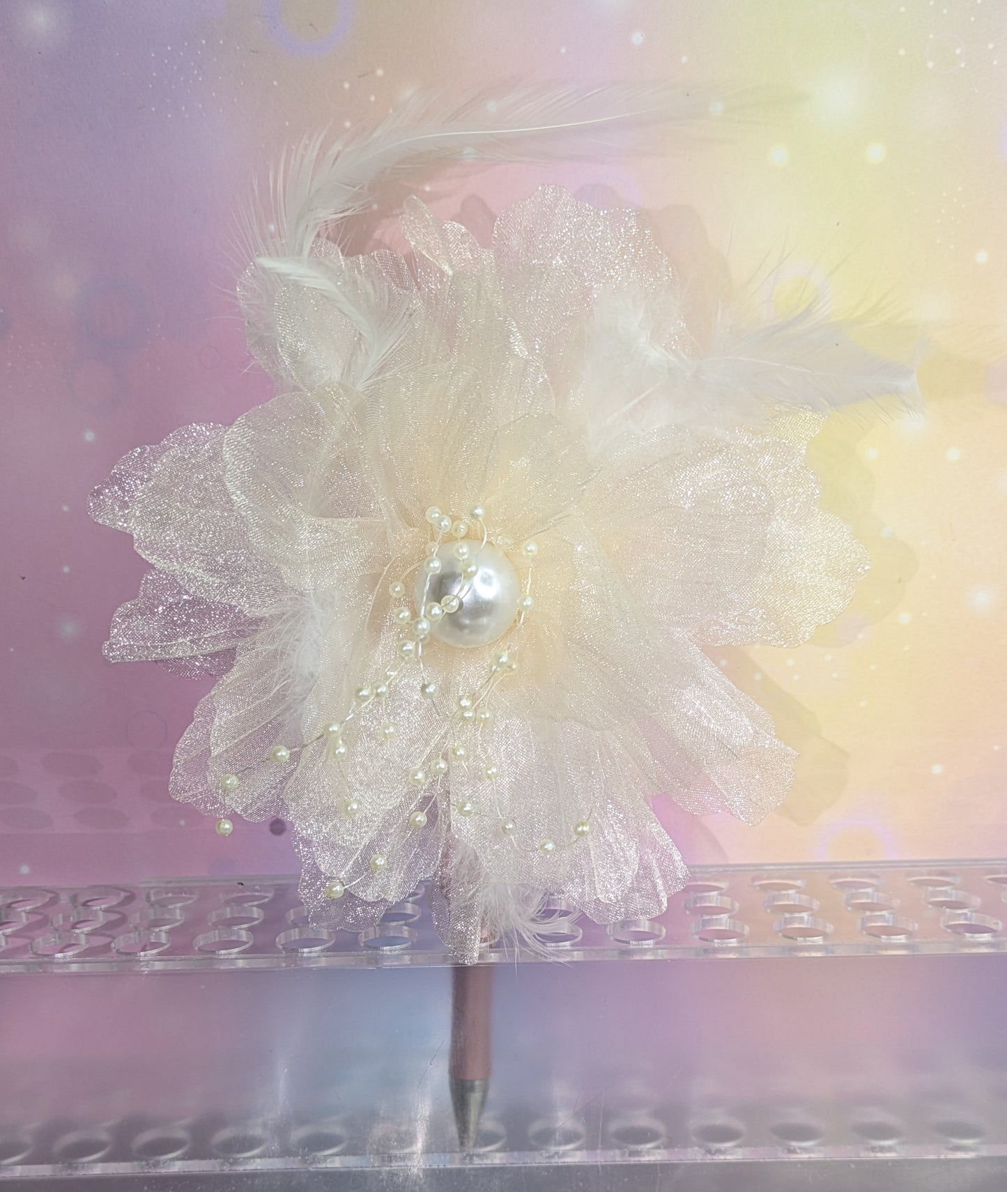 Unikat Luxeriöser Kugelschreiber Metall bzw, Samtblüte rosa weiß