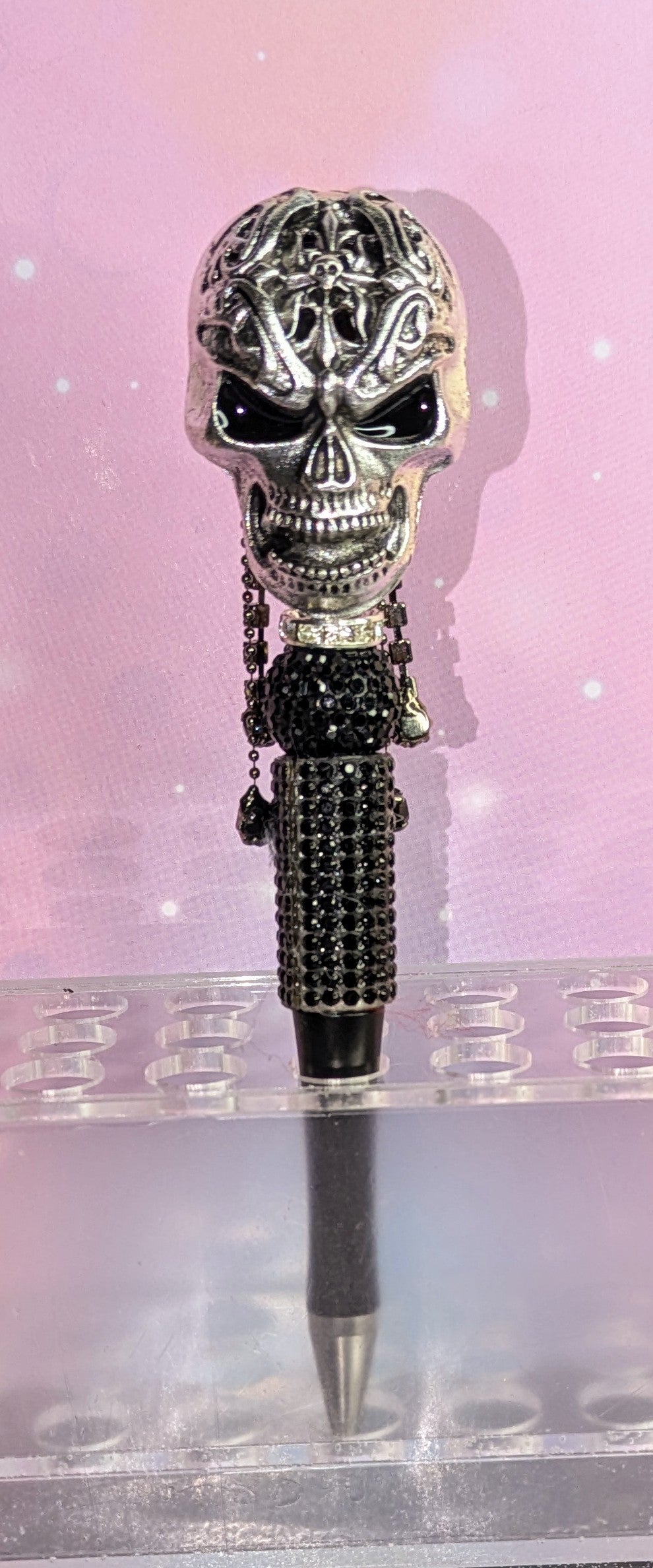 Unikat riesige Metallperle Totenkopf in silber schwarz gehalten