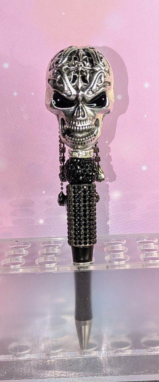 Unikat riesige Metallperle Totenkopf in silber schwarz gehalten