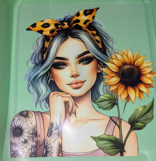 Bügelbild Gr. L Mädchen mit Sonnenblume