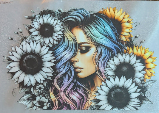 Bügelbild Gr.L " geschlossene Augen Sonnenblumen " GBB000038