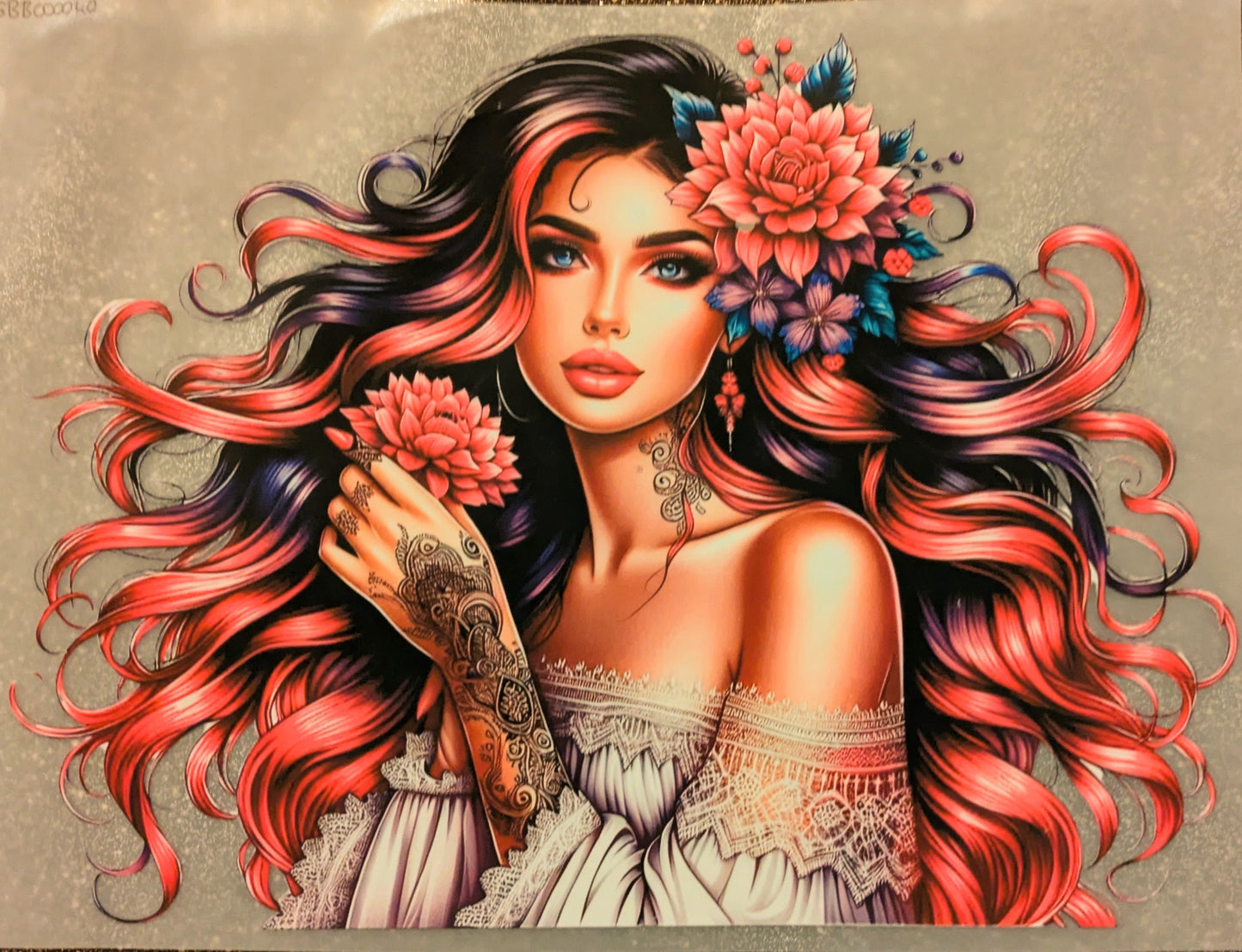 Bügelbild Gr.L " Bohogirl Lotus " GBB000040