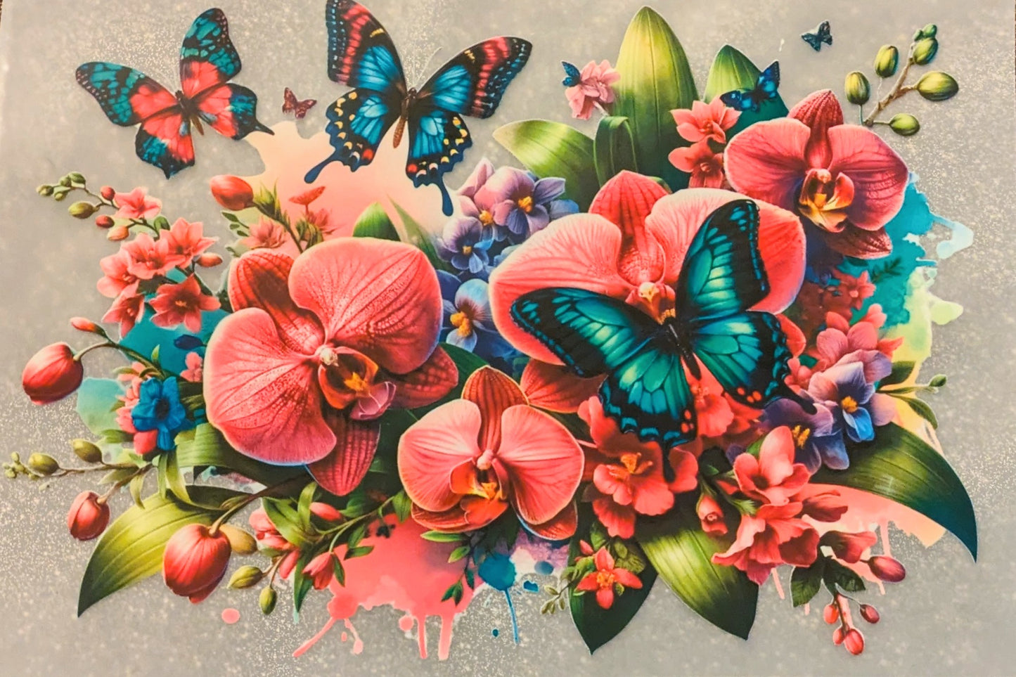 Bügelbild Gr.L " Orchideen mit Schmetterlingen " GBB000055