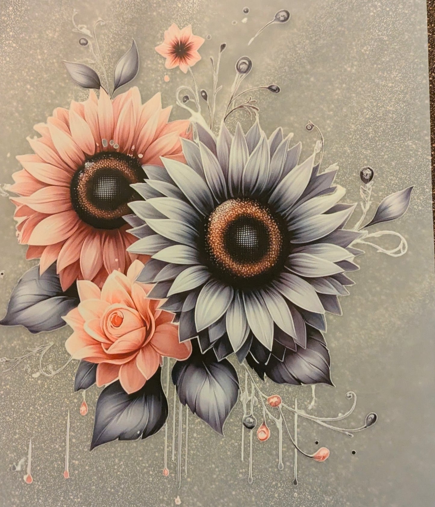 Bügelbild Gr.L " Sonnenblume pink grau " GBB000059