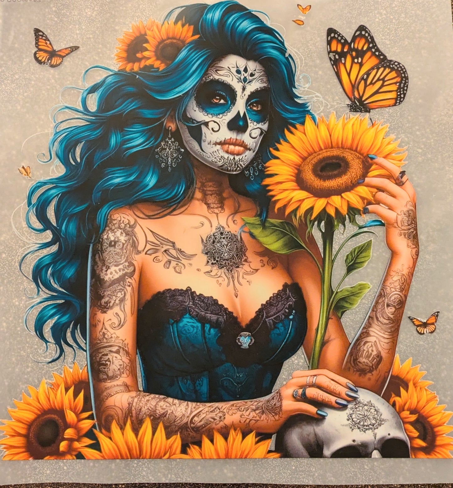 Bügelbild Gr.L " grün Skullgirl " GBB000063