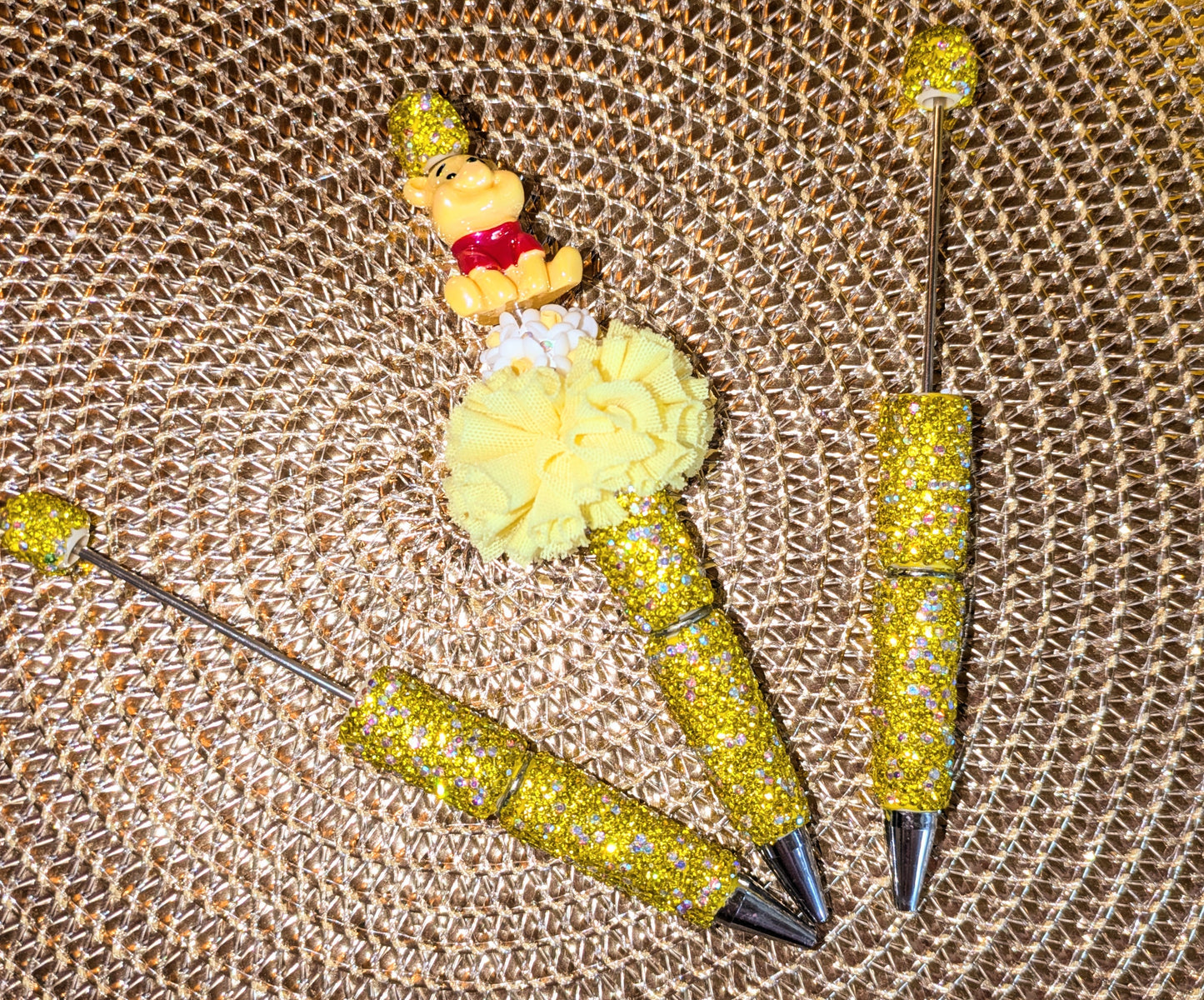 Handgestaltete Strasskugelschreiber gelb weiß