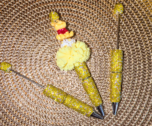 Handgestaltete Strasskugelschreiber gelb weiß