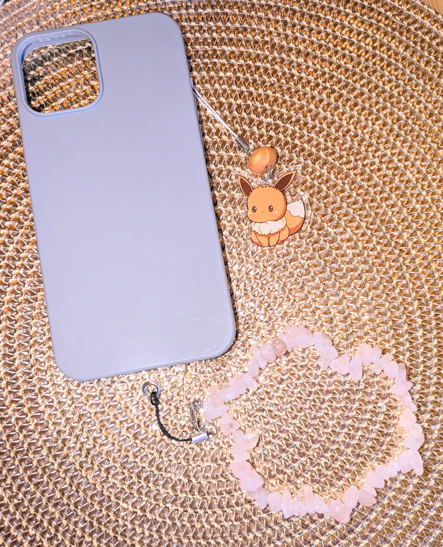 Naturstein Handykette mit Getrommelten Natursteinsplittern Rosenquarz