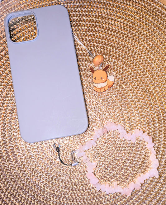 Naturstein Handykette mit Getrommelten Natursteinsplittern Rosenquarz