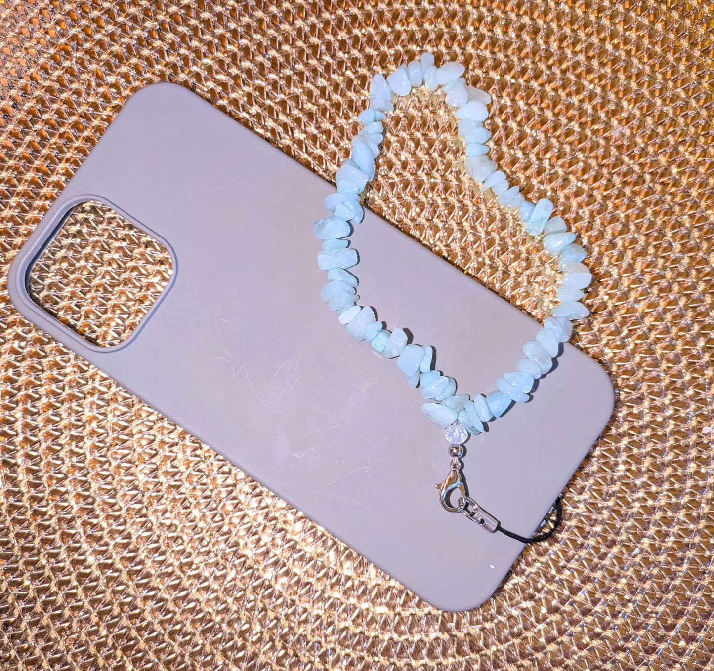 Naturstein Handykette mit Getrommelten Natursteinsplittern Amazonit