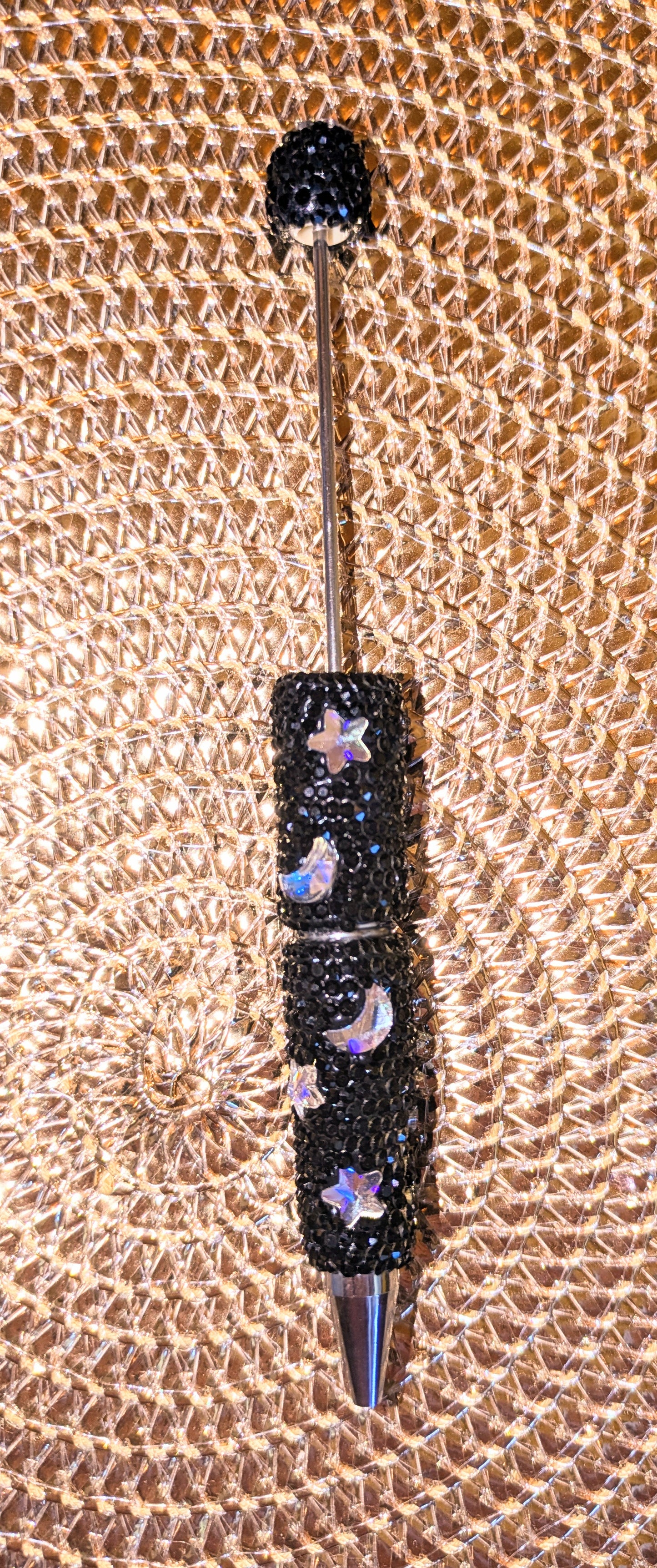 Handgestaltete Strasskugelschreiber mit Monden und Sterne schwarz