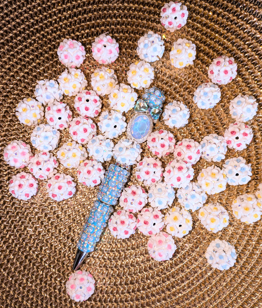 20 mm Blütenperle weiß mit Strass undFarbigen Blüten in verschiedenen Farbgebungen