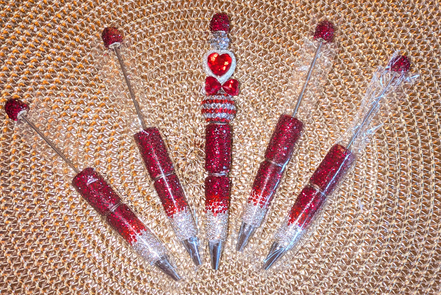 Handgestaltete Strasskugelschreiber Ombre rot silber