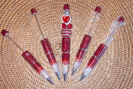 Handgestaltete Strasskugelschreiber Ombre rot silber