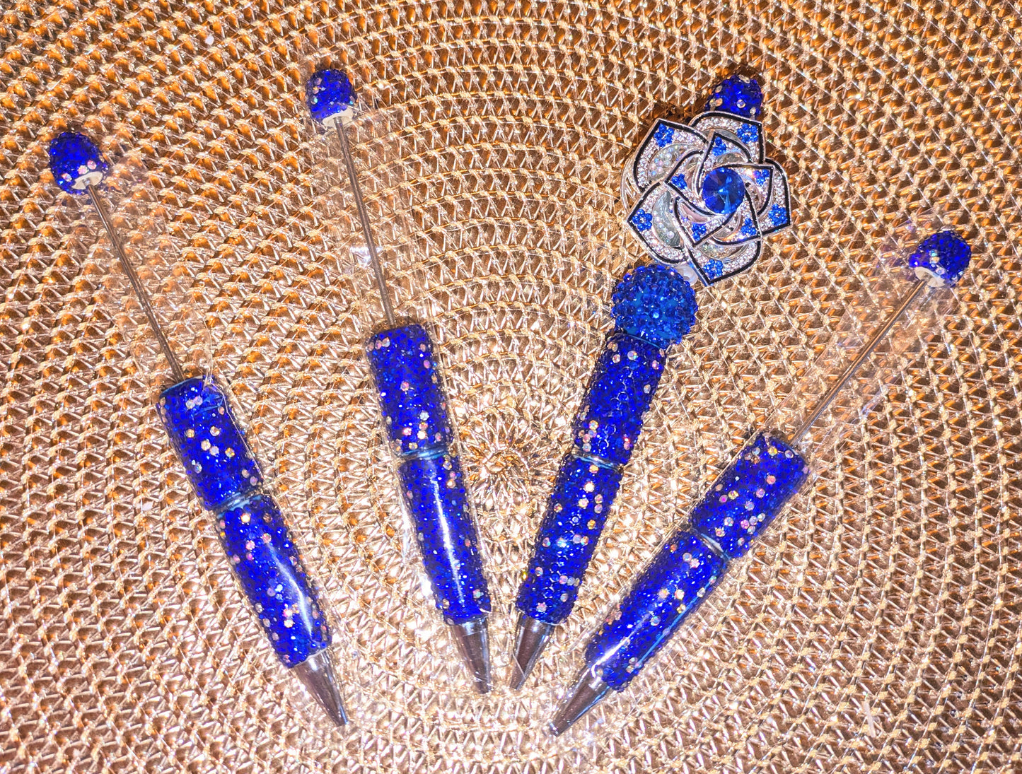 Handgestaltete Strasskugelschreiber Ombre royalblau silber