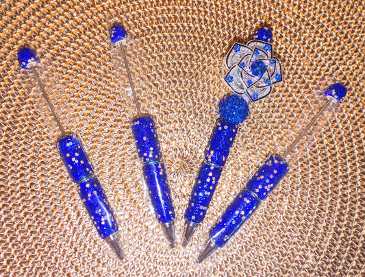 Handgestaltete Strasskugelschreiber Ombre royalblau silber