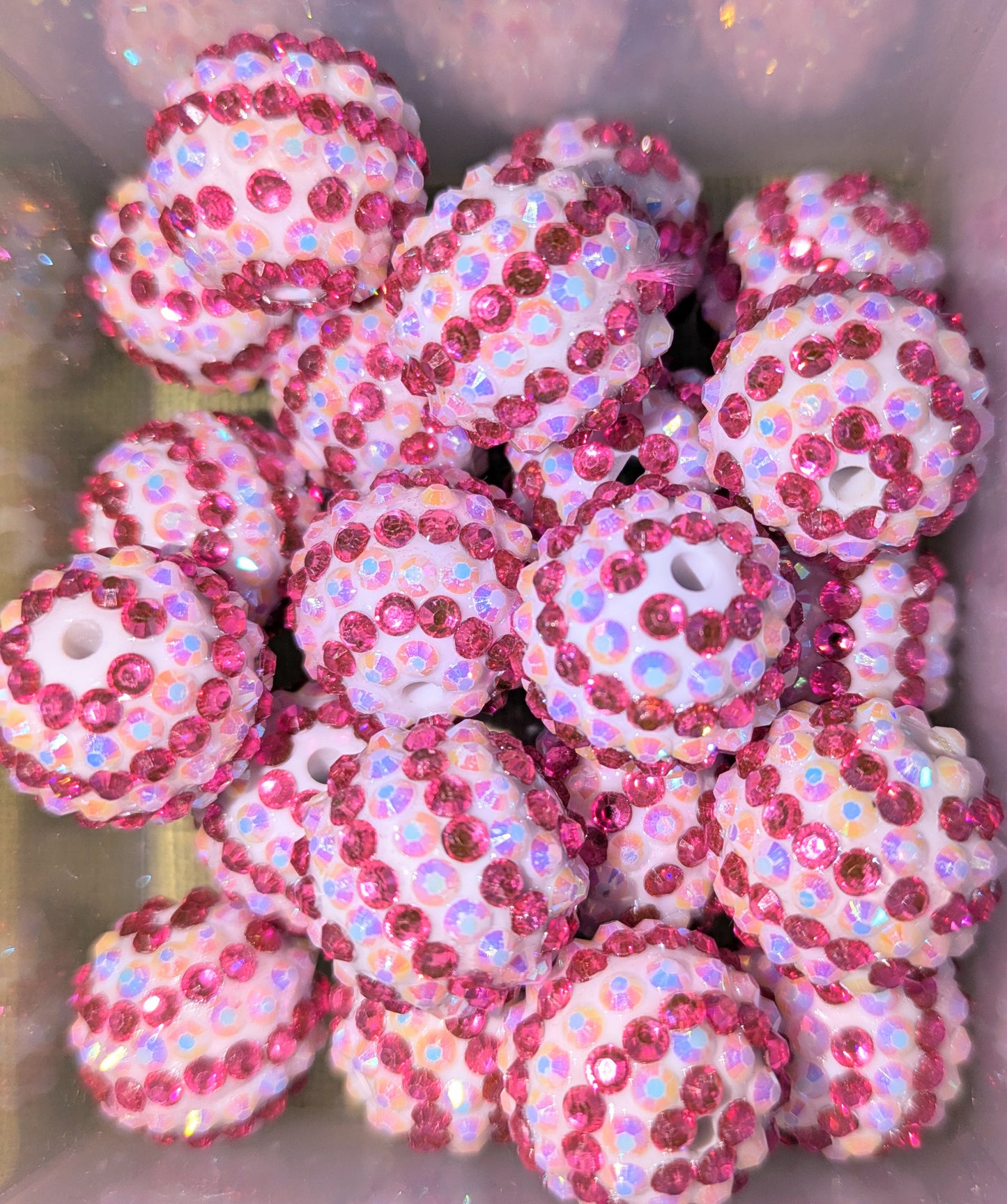 20 mm Strassperle in weiß Pink gestreift  19