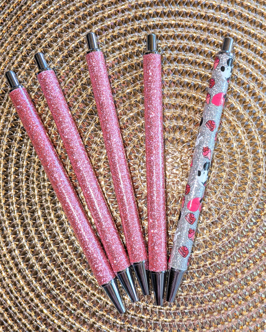 Beklebbarer Glitzerkugelschreiber Glitzer Kugelschreiber rosa Glitzer