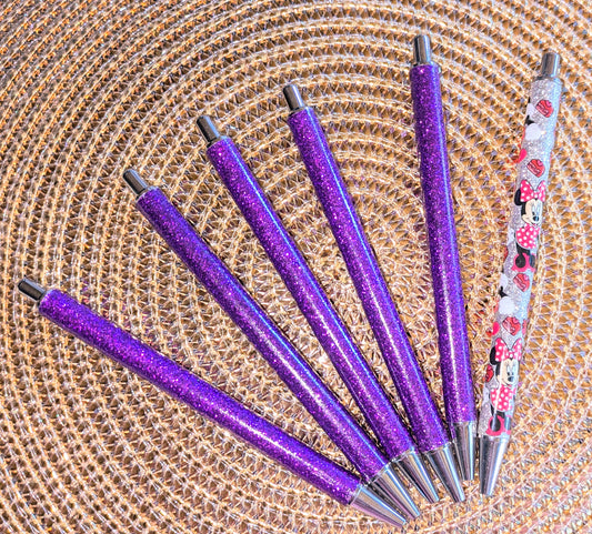 Beklebbarer Glitzerkugelschreiber Glitzer Kugelschreiber lila Glitzer