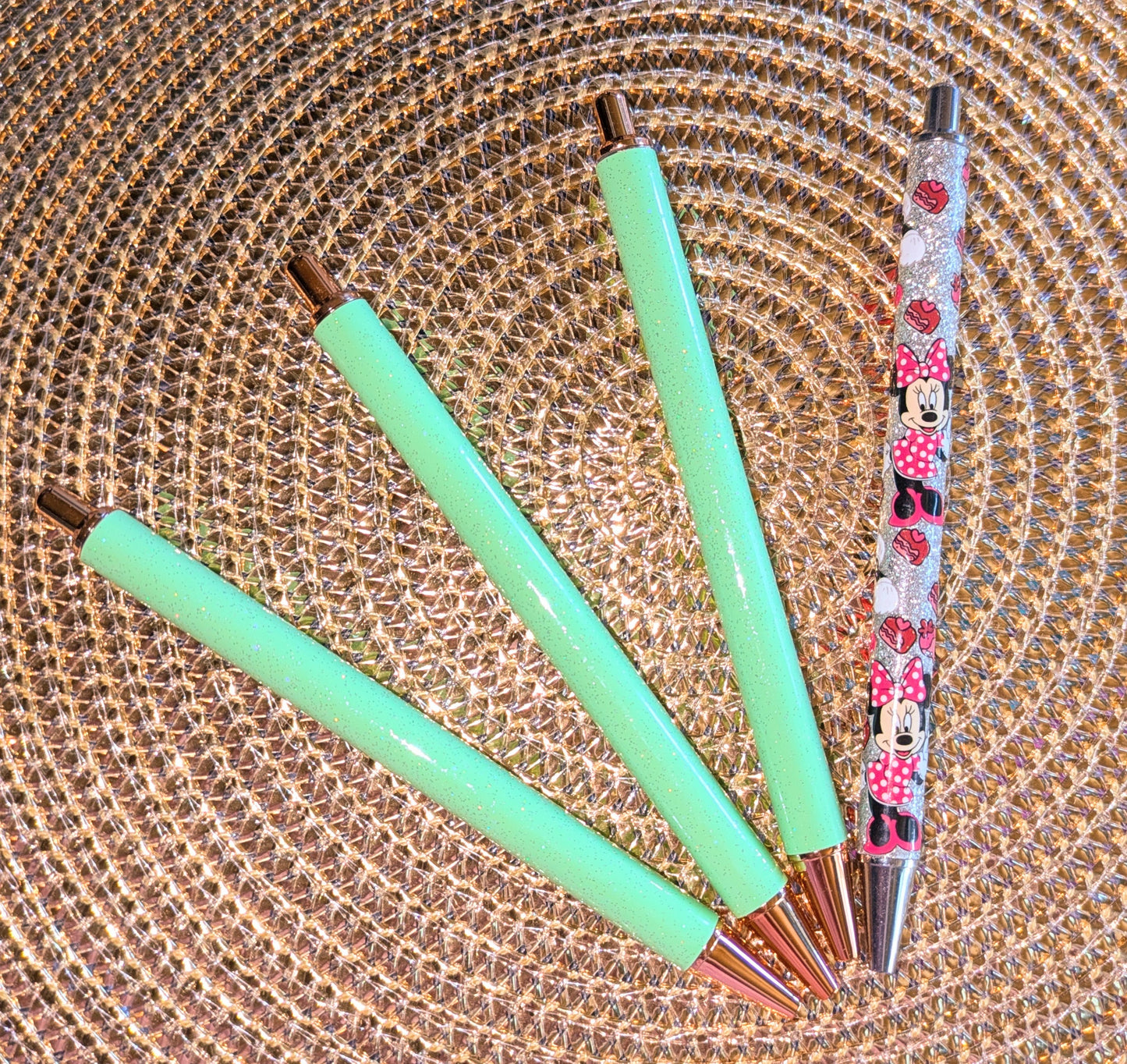 Beklebbarer Glitzerkugelschreiber Glitzer Kugelschreiber hellgrün Glitzer