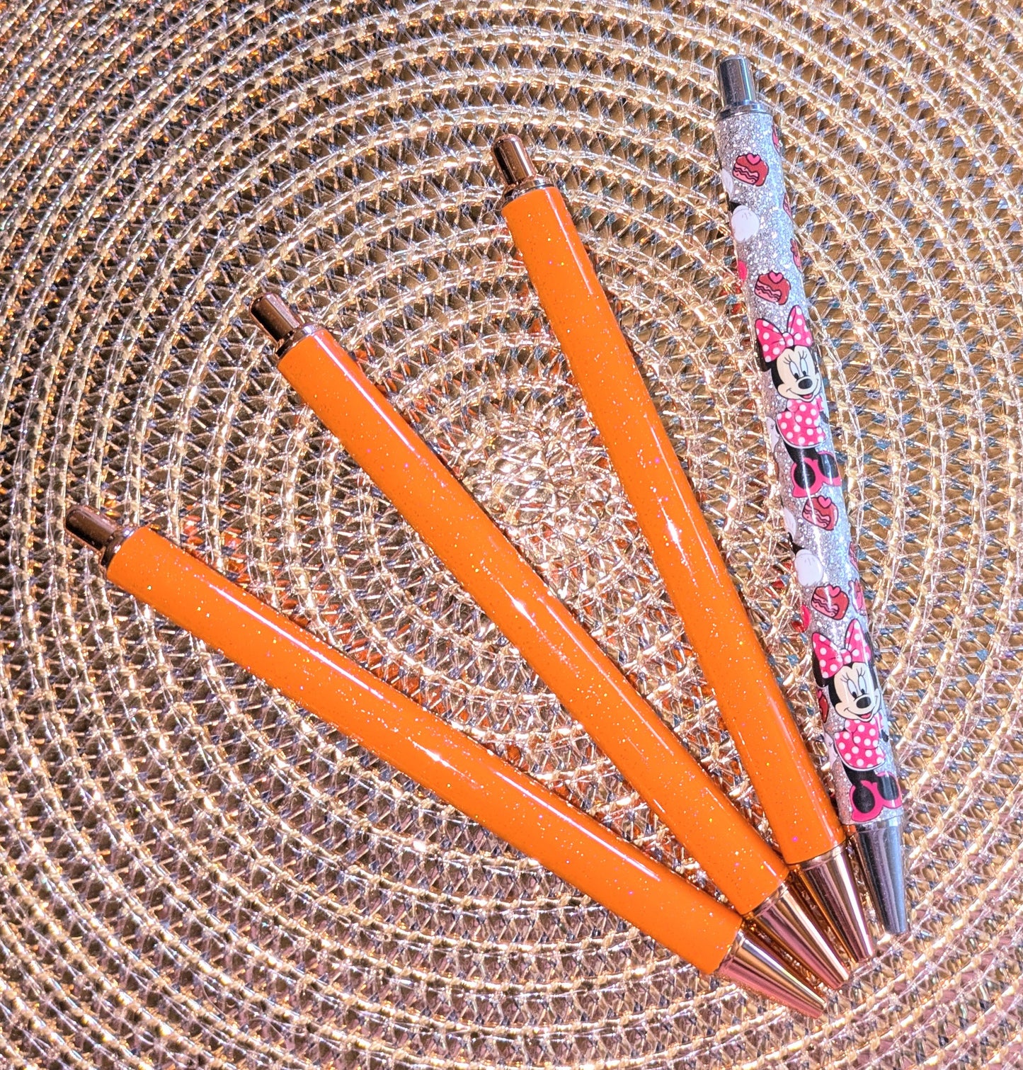 Beklebbarer Glitzerkugelschreiber Glitzer Kugelschreiber helles Orange Glitzer