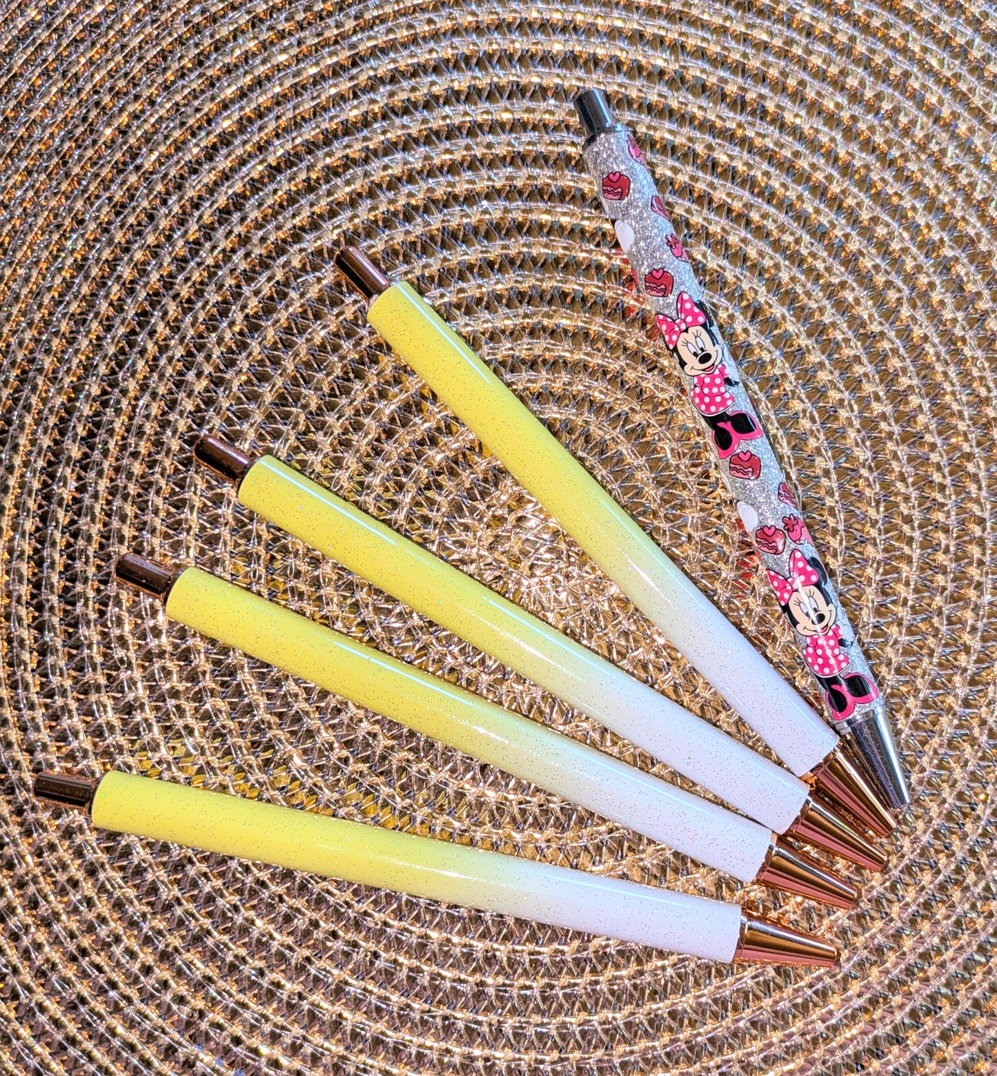 Beklebbarer Glitzerkugelschreiber Glitzer Kugelschreiber gelb ombre