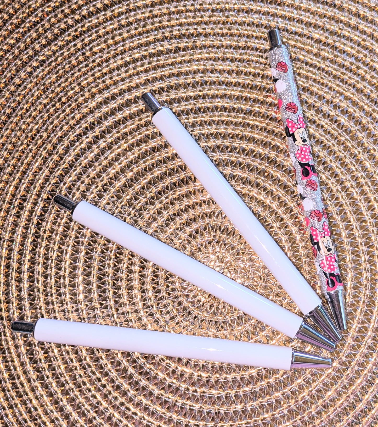 Beklebbarer Glitzerkugelschreiber Glitzer Kugelschreiber weiß silber