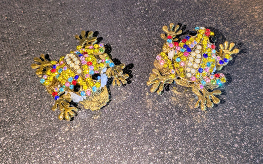 Große Metallperle Frosch Gold bunt beidseitg mit Strass besetzt