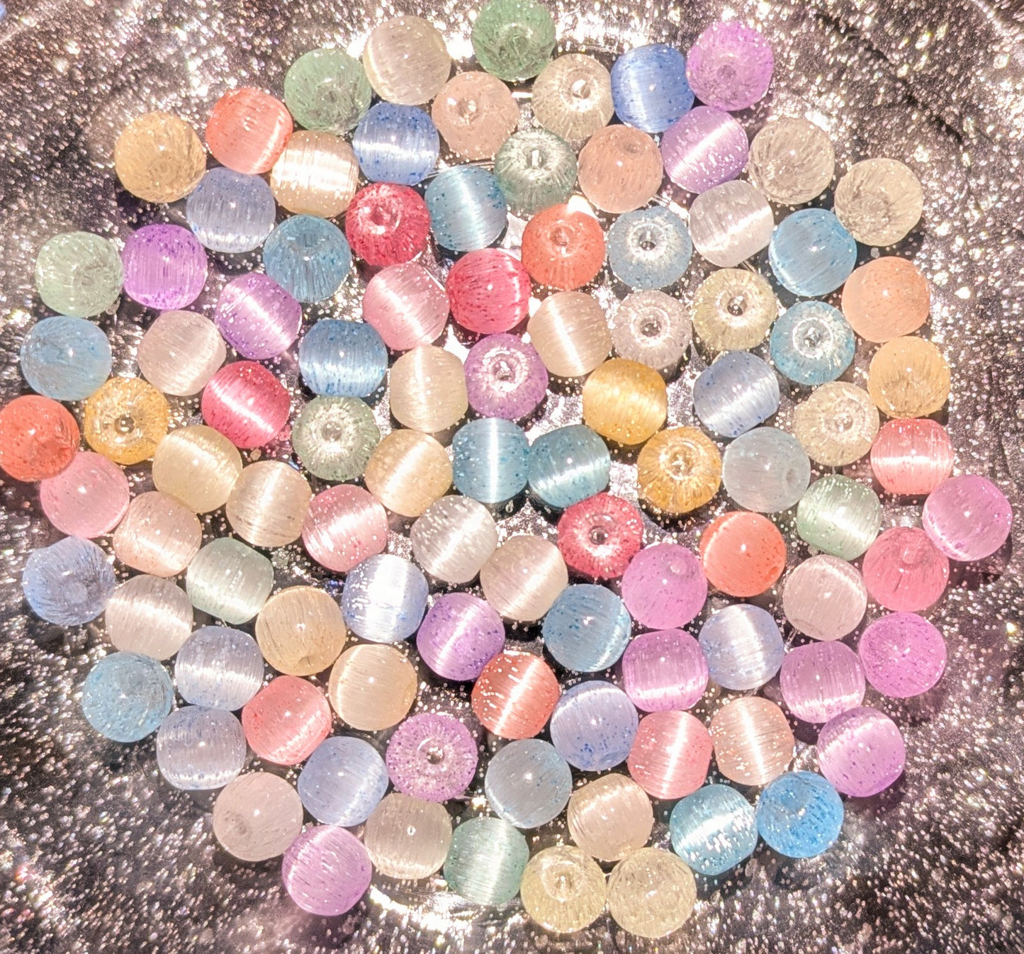 6 mm Glasperlen Farbmix mit Katzenaugen Effekt bunt