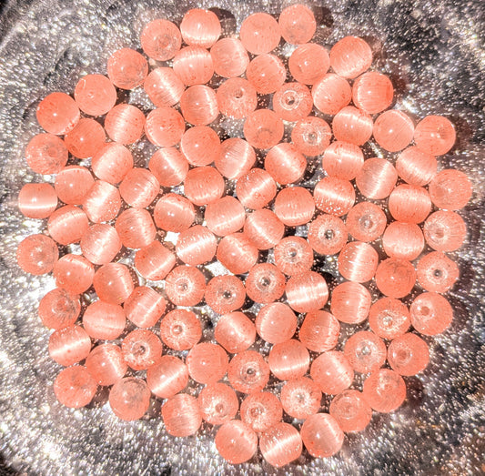 6 mm Glasperlen Pfirsich mit Katzenaugen Effekt