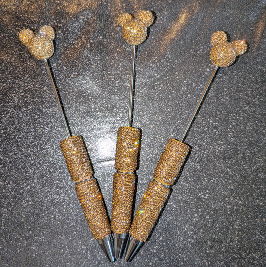 Strasskugelschreiber mit Mauskopf Gold