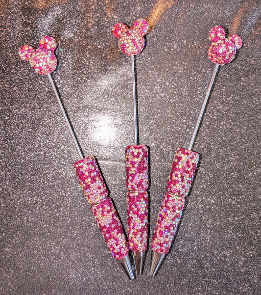 Strasskugelschreiber mit Mauskopf Beere silber