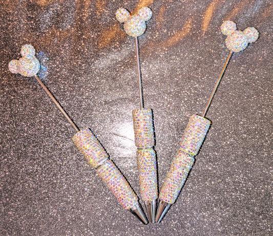 Strasskugelschreiber mit Mauskopf Silber AB