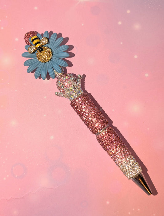 Blümchen und Bienchen Kugelschreiber Rosa Blau Strass viel Glitzer #1