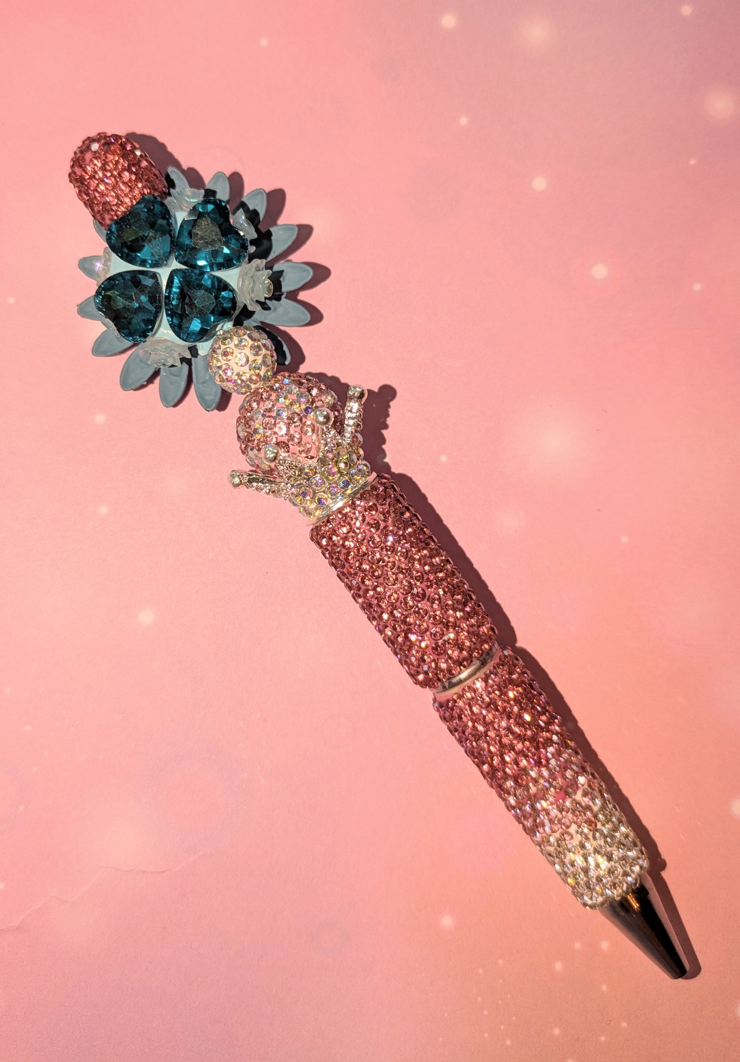 Blümchen und Bienchen Kugelschreiber Rosa Blau Strass viel Glitzer #1