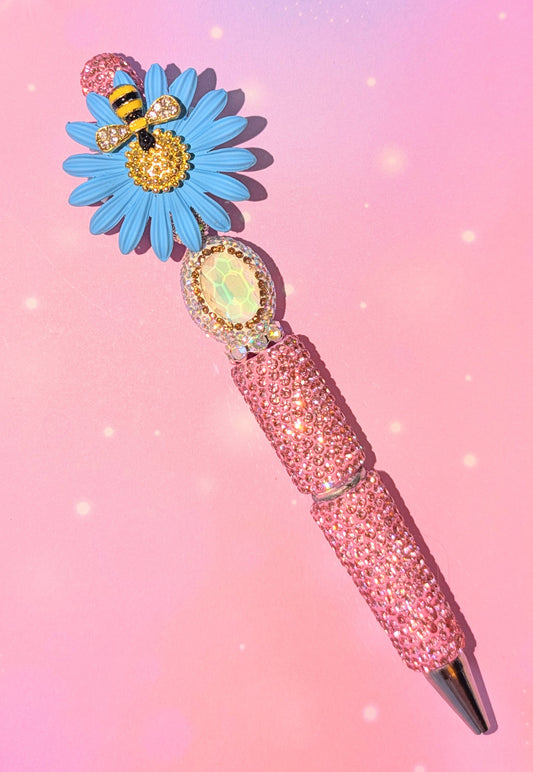 Blümchen und Bienchen Kugelschreiber Rosa Blau Strass viel Glitzer #2