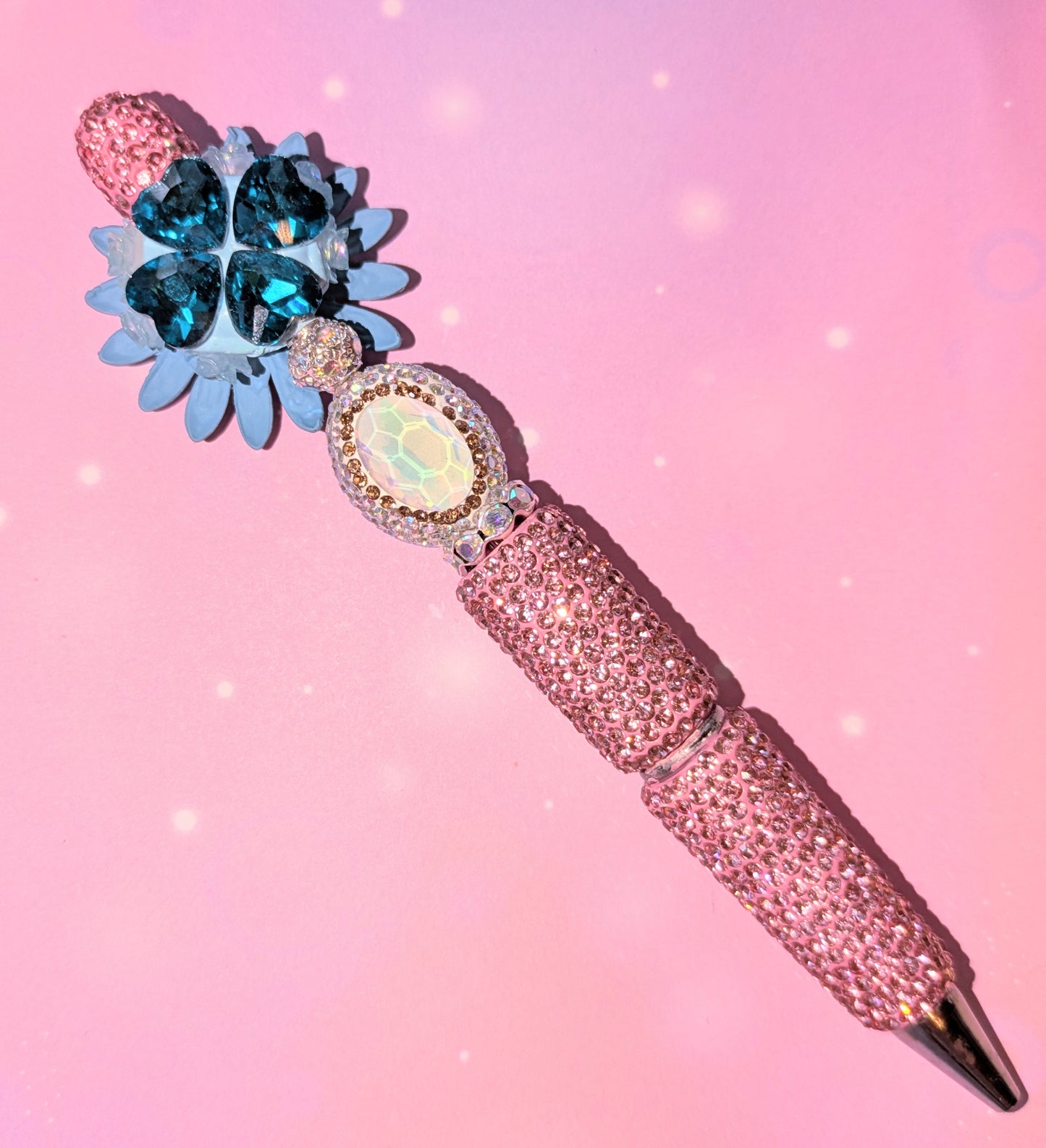 Blümchen und Bienchen Kugelschreiber Rosa Blau Strass viel Glitzer #2