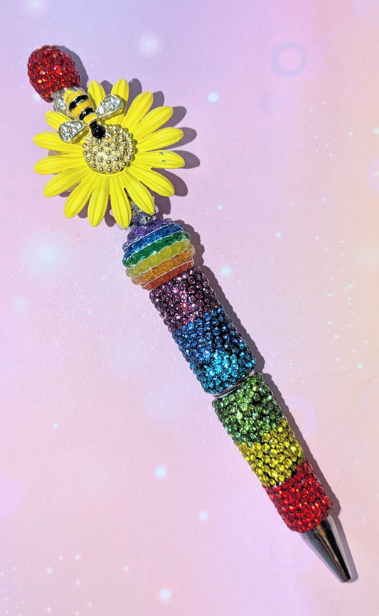 Blümchen und Bienchen Kugelschreiber Regenbogen Strass viel Glitzer #4