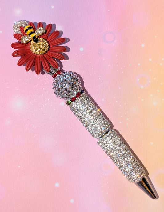 Blümchen und Bienchen Kugelschreiber Silber Rot Strass viel Glitzer #5