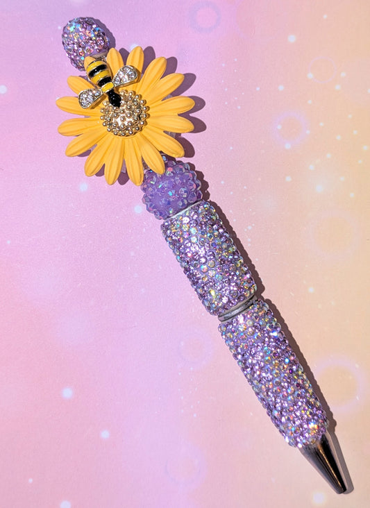 Blümchen und Bienchen Kugelschreiber Lila Gelb Strass viel Glitzer #6