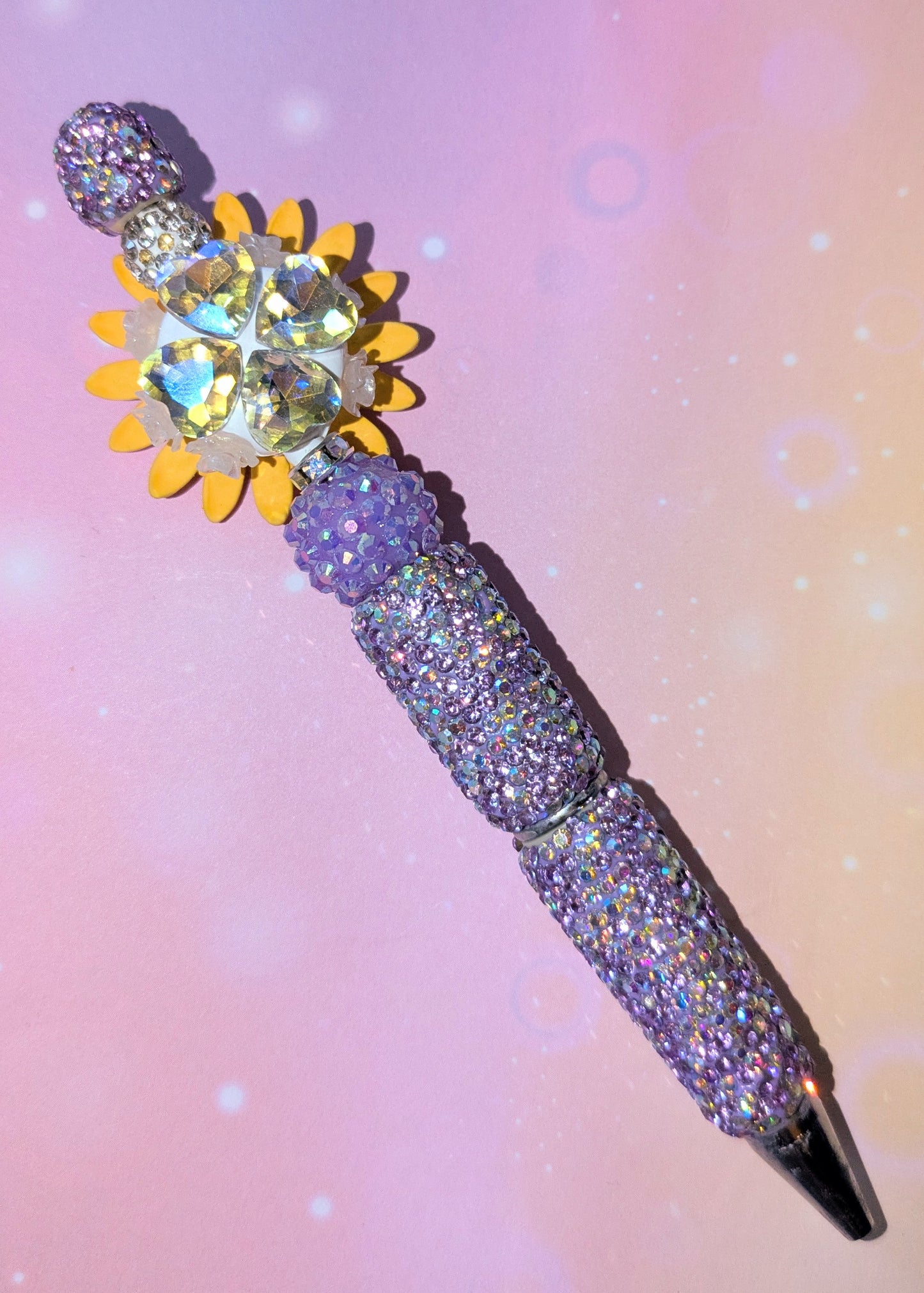 Blümchen und Bienchen Kugelschreiber Lila Gelb Strass viel Glitzer #6